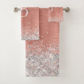 バラ金ゴールドブラシ仕上げ金属グリッターモノグラム名 バスタオルセット (インサイチュ)