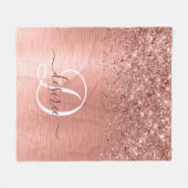 バラ金ゴールドブラシ仕上げ金属グリッターモノグラム名 フリースブランケット (正面(横))