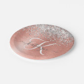 バラ金ゴールドブラシ仕上げ金属グリッターモノグラム名 ペーパープレート (アングル)