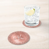 バラ金ゴールドブラシ仕上げ金属グリッターモノグラム名 ラウンドペーパーコースター (インサイチュ)