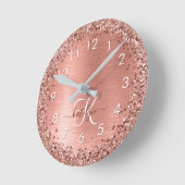 バラ金ゴールドブラシ仕上げ金属グリッターモノグラム名 ラウンド壁時計 (傾斜)