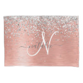 バラ金ゴールドブラシ仕上げ金属グリッターモノグラム名 枕カバー (正面)