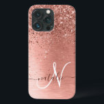 バラ金ゴールドブラシ仕上げ金属グリッターモノグラム名 iPhone 13 PROケース<br><div class="desc">簡単にパーソナライズこのトレンディーシックな電話ケースデザインかわいらしはバラ金ゴールドのグリッターを搭載しきらめくてバラ金ゴールドブラシ金属背景。</div>