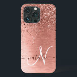 バラ金ゴールドブラシ仕上げ金属グリッターモノグラム名 iPhone 13 PROケース<br><div class="desc">簡単にパーソナライズこのトレンディーシックな電話ケースデザインかわいらしはバラ金ゴールドのグリッターを搭載しきらめくてバラ金ゴールドブラシ金属背景。</div>