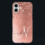 バラ金ゴールドブラシ仕上げ金属グリッターモノグラム名 iPhone 16 PLUSケース<br><div class="desc">簡単にパーソナライズこのトレンディーシックな電話ケースデザインかわいらしはバラ金ゴールドのグリッターを搭載しきらめくてバラ金ゴールドブラシ金属背景。</div>