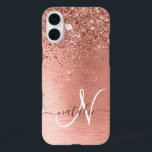 バラ金ゴールドブラシ仕上げ金属グリッターモノグラム名 iPhone 16 PLUSケース<br><div class="desc">簡単にパーソナライズこのトレンディーシックな電話ケースデザインかわいらしはバラ金ゴールドのグリッターを搭載しきらめくてバラ金ゴールドブラシ金属背景。</div>
