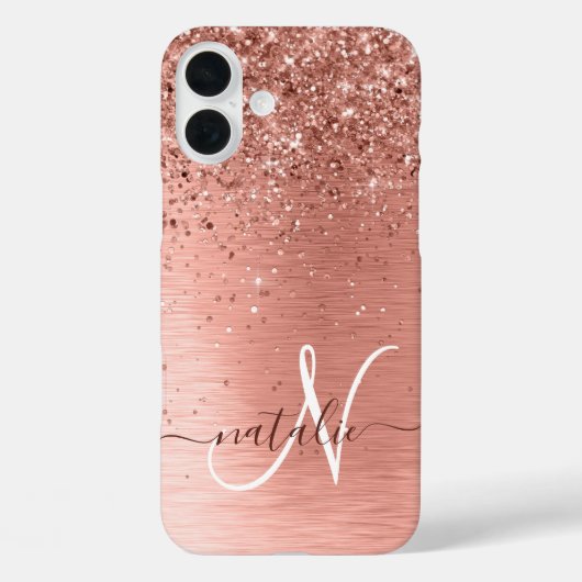 バラ金ゴールドブラシ仕上げ金属グリッターモノグラム名 Case-Mate iPhoneケース (裏面)