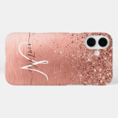 バラ金ゴールドブラシ仕上げ金属グリッターモノグラム名 Case-Mate iPhoneケース (裏面 (横))
