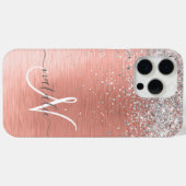バラ金ゴールドブラシ仕上げ金属グリッターモノグラム名 Case-Mate iPhoneケース (裏面 (横))