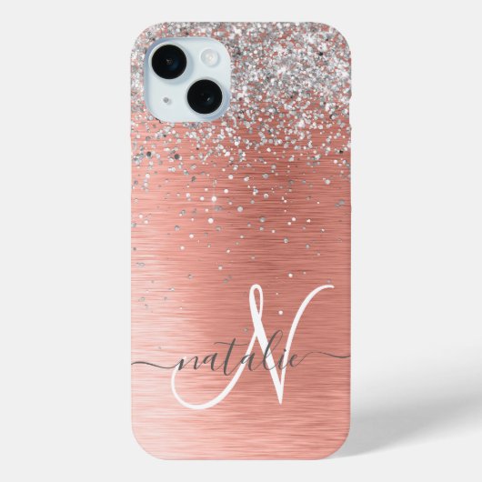 バラ金ゴールドブラシ仕上げ金属グリッターモノグラム名 Case-Mate iPhoneケース (裏面)