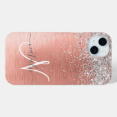 バラ金ゴールドブラシ仕上げ金属グリッターモノグラム名 Case-Mate iPhoneケース (裏面 (横))