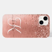 バラ金ゴールドブラシ仕上げ金属グリッターモノグラム名 Case-Mate iPhoneケース (裏面 (横))