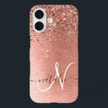 バラ金ゴールドブラシ仕上げ金属グリッターモノグラム名 iPhone 16ケース<br><div class="desc">簡単にパーソナライズこのトレンディーシックな電話ケースデザインかわいらしはバラ金ゴールドのグリッターを搭載しきらめくてバラ金ゴールドブラシ金属背景。</div>