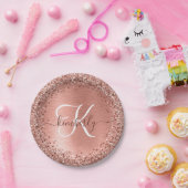 バラ金ゴールドブラシ仕上げ金属グリッターモノグラム名Pape ペーパープレート (パーティー)