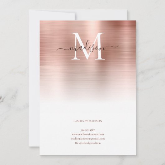 バラ金ゴールドブラシ仕上げ金属モノグラムスタイリッシュスクリプトブー 招待状 (裏面)