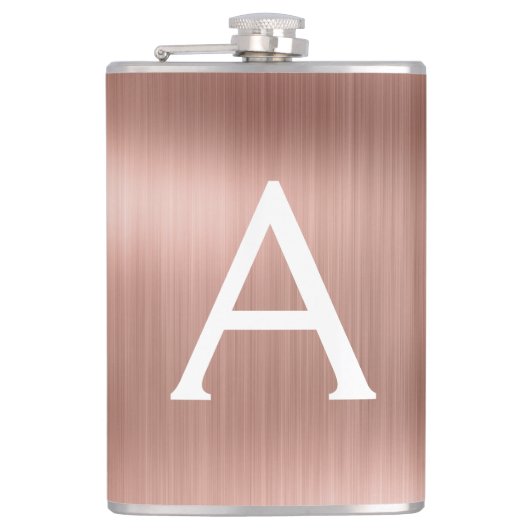 バラ金ゴールドブラシ仕上げ金属モノグラム名とイニシャル フラスク (正面)