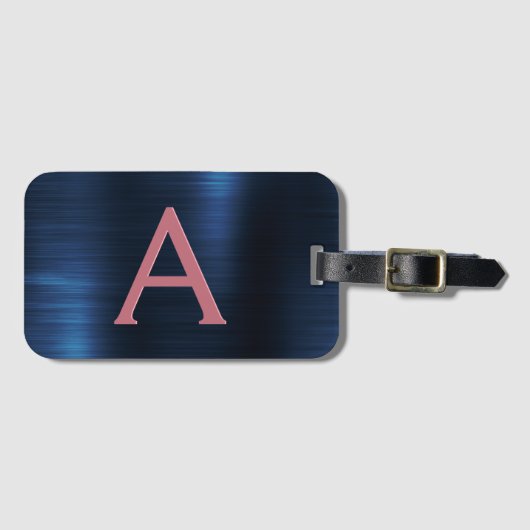 バラ金ゴールドブラシ仕上げ金属モノグラム名とイニシャル ラゲッジタグ (正面横)