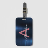 バラ金ゴールドブラシ仕上げ金属モノグラム名とイニシャル ラゲッジタグ (正面縦)