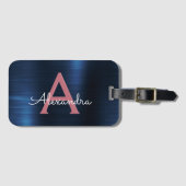 バラ金ゴールドブラシ仕上げ金属モノグラム名とイニシャル ラゲッジタグ (正面横)