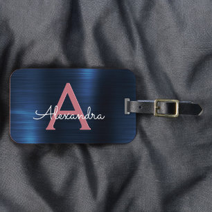 バラ金ゴールドブラシ仕上げ金属モノグラム名とイニシャル ラゲッジタグ