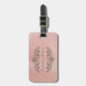 バラ金ゴールドブラシ仕上げ金属モノグラム名スクリプト ラゲッジタグ (正面縦)