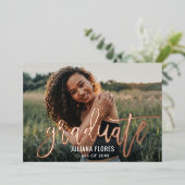 バラ金ゴールドブラシ付きスクリプトフォト卒業パーティー 箔招待状 (立ち正面)