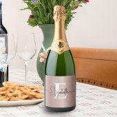 バラ金ゴールドブラシ付きメタリックガーリースクリプトモノグラム スパークリングワインラベル