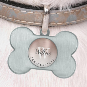 バラ金ゴールドブラシ付き金属モノグラムグラデーションドッグボーン ペットネームタグ