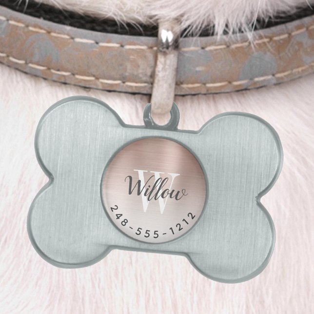 バラ金ゴールドブラシ付き金属モノグラムグラデーションドッグボーン ペットネームタグ (クリエイターアップロード済み)