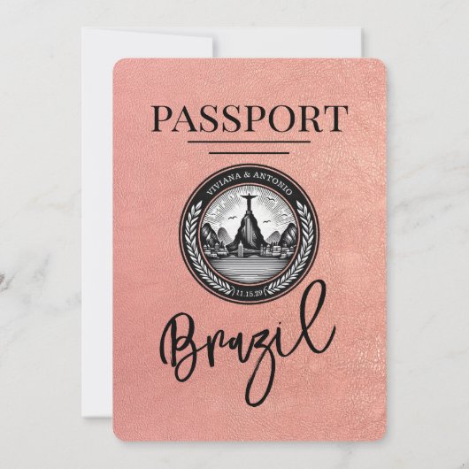 バラ金ゴールドブラジル旅券結婚式招待状 招待状 (裏面)