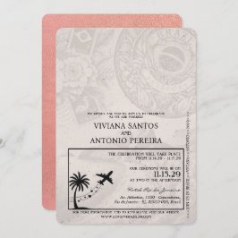 バラ金ゴールドブラジル旅券結婚式招待状 招待状