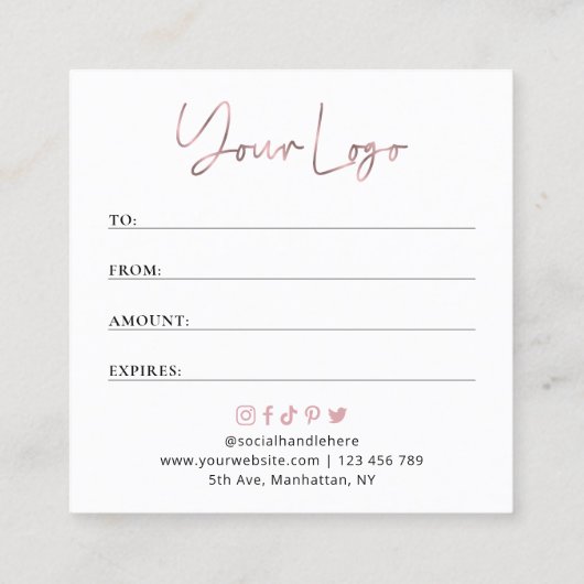 バラ金ゴールドブラックエレガントビジネスロゴギフト券 スクエア名刺 (裏面)