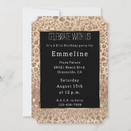 バラ金ゴールドブラックグラムグリッターレオパード 招待状