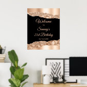 バラ金ゴールドブラックグラムティアーズ誕生日ウェルカム ポスター (ホームオフィス)