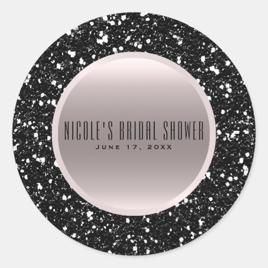 バラ金ゴールドブラックグリッターエレガントな結婚祝い ラウンドシール (正面)