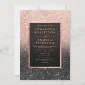 バラ金ゴールドブラックグリッターグラデーションフレ結婚ーム 招待状 (正面)