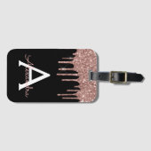 バラ金ゴールドブラックグリッタースパークルモノグラム ラゲッジタグ (正面横)