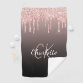 バラ金ゴールドブラックグリッタードリップモノグラム名 ゴルフタオル (インサイチュ)