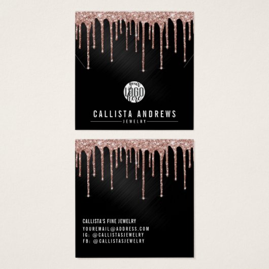 バラ金ゴールドブラックグリッタードリップロゴネックレスディスプレイ (正面&裏面)