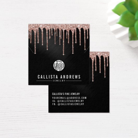 バラ金ゴールドブラックグリッタードリップロゴネックレスディスプレイ (デスク)