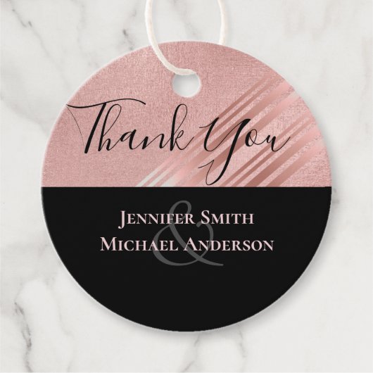 バラ金ゴールドブラックグリッターフォイルルック結婚ズ フェイバータグ (正面)