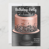 バラ金ゴールドブラックケーキ誕生日招待状 招待状 (正面)