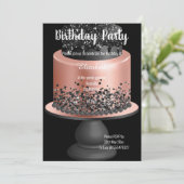 バラ金ゴールドブラックケーキ2誕生日招待状 招待状 (スタンド正面)