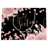 バラ金ゴールドブラックスウィート16グリッター紙吹雪フローラ ラージペーパーバッグ (正面)