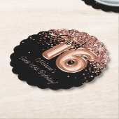 バラ金ゴールドブラックスウィート16thバースデーパーティー ペーパーコースター (アングル)