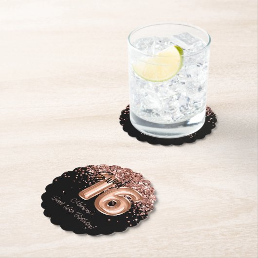 バラ金ゴールドブラックスウィート16thバースデーパーティー ペーパーコースター (インサイチュ)