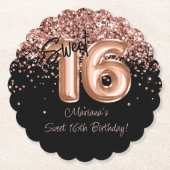 バラ金ゴールドブラックスウィート16thバースデーパーティー ペーパーコースター (正面)