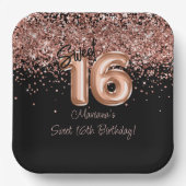 バラ金ゴールドブラックスウィート16thバースデーパーティー ペーパープレート (正面)