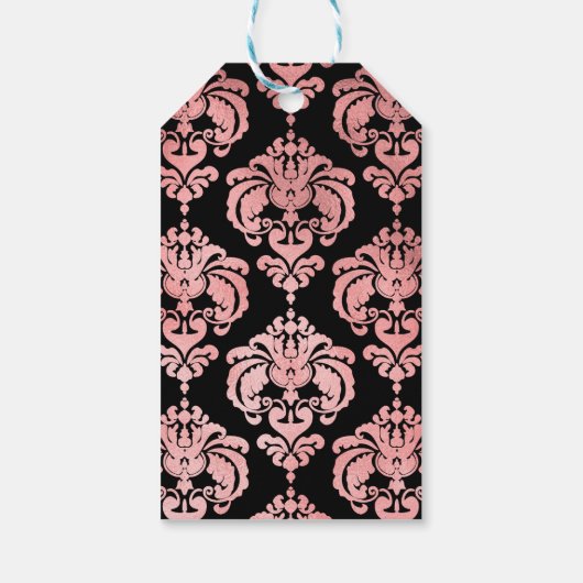 バラ金ゴールドブラックダマスヴィンテージウェディングイベントのお気に入り ギフトタグ (裏面)