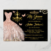 バラ金ゴールドブラックバタフライティアラドレスキンセアニェラ 箔招待状 (正面)